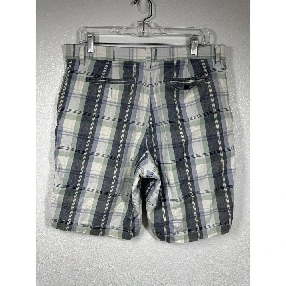 Sonoma Shorts Mens‎ 34 Gray Green Blue Plaid 100% Cotton Casual Classic